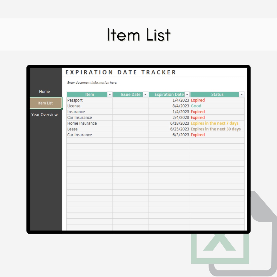 Expiration Date Tracker Excel Spreadsheet Instant Download Excel Expiration Date Tracker Excel Spreadsheet Instant Download Excel