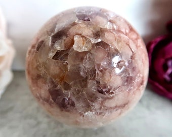UNIQUE XL 78mm Crackled Druzy Pink Amethyst Sphere in Quartz | Natural Pink Amethyst from Brazil | Calming & Comfort | Healing Crystal |