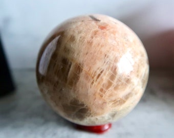 LARGE 62mm High Flash Peachy Moonstone Sphere | Flashy Peach Moonstone Crystal Ball | Feng Shui | Divine Feminine Energy, New Beginnings |