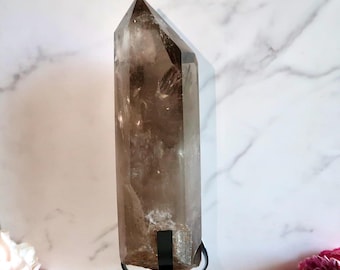 STATEMENT XL 5.1 lbs. Smoky Quartz Root Tower on Custom Stand | Light Smoky Quartz Point | Healing Crystal for Grounding, Protection & Décor