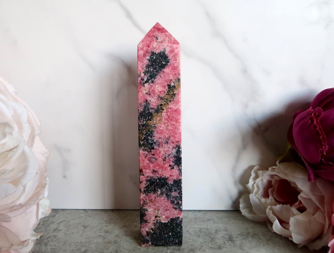 LARGE 1 Lb. Deep Pink Rhodonite Tower With Black Tourmaline | High ...