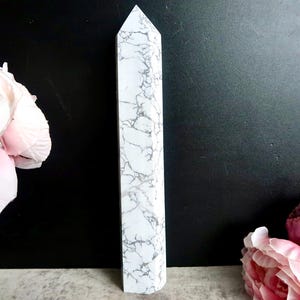 XL 2.3 lb. Howlite Tower | 10.3&quot; High-Quality Howlite Tower with Stunning Patterns | Crystal Obelisk Wand | Calming, Spiritual Development |