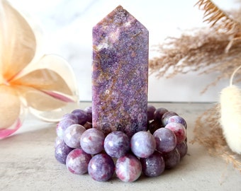 HIGH QUALITY 12mm & 11mm Beaded Unicorn Stone Bracelet | Deep Purple, Pink Unicorn Bracelet | Lepidolite, Pink Tourmaline | Gifts for Her |