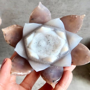 LARGE Sparkly Agate Lotus Flower with Druzy | Agate Lotus Flower | Agate Geode Flower | Carved Lotus Flower Crystal | Gemini Birthstone |