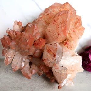 EXQUISITE XXL 8 lbs. Red Quartz Cluster with Hematite | Elestial Red Lithium Phantom Quartz Nigeria | Rare Energy Healing Red Crystal |