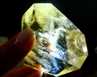 RARE Large Blue Needle Citrine Freeform with Rainbows from Brazil | Angel Feather | Connection to Your Angel Guides | Prosperity & Abundance