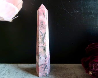 UNIQUE Dendritic Peruvian Rhodochrosite Tower | Pink Crystal Point | Heart Chakra Healing Love Stone | Natural Rhodochrosite Crystal Gift |