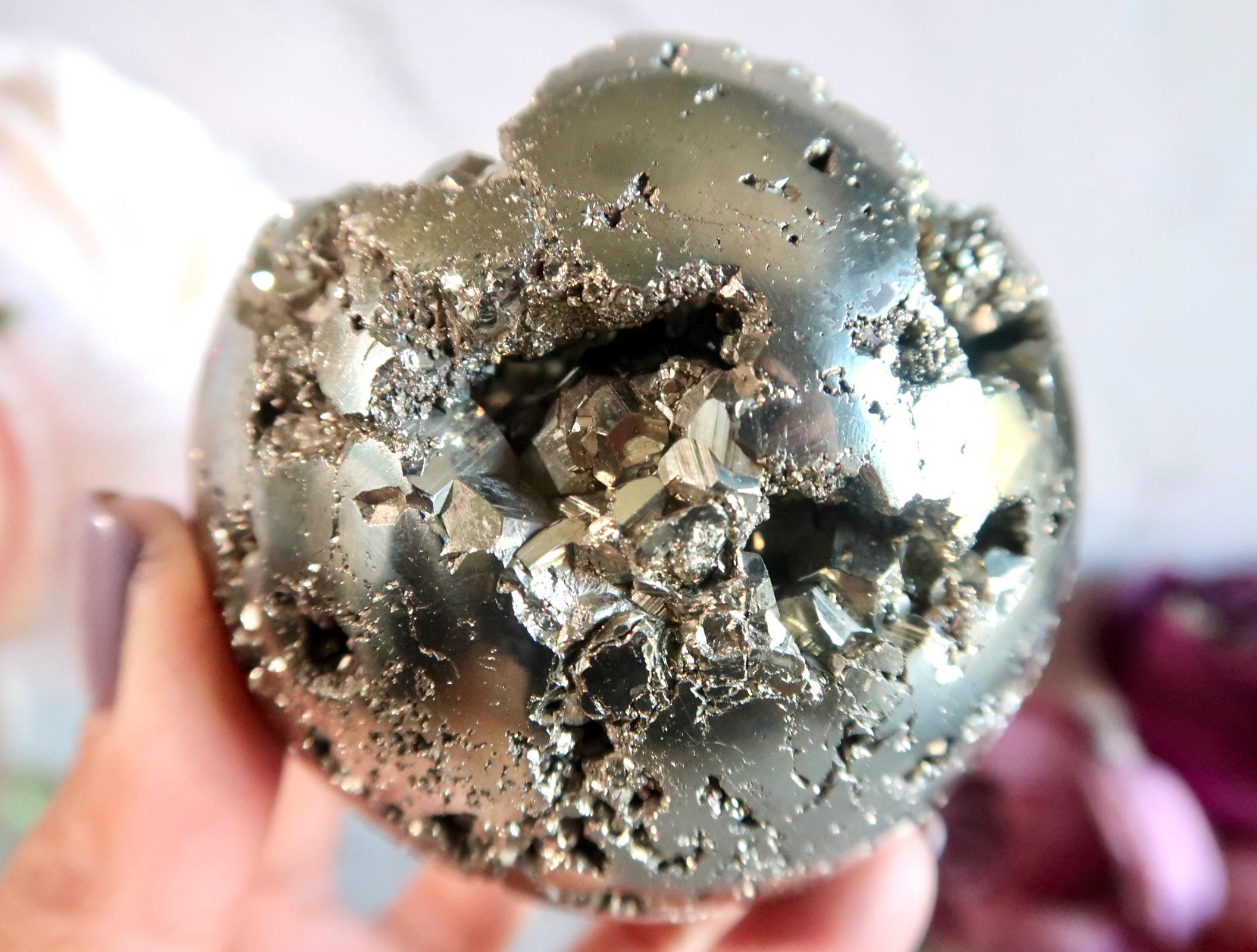 PREMIUM X-large 73mm Pyrite Cubic Cluster Sphere | Peruvian Pyrite