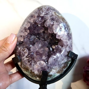EXQUISITE Large 2.5 lb. Amethyst Egg with Stand | Raw Amethyst Cluster Egg Carving | Dragon Crystal Egg | Calming, Intuition & Protection |