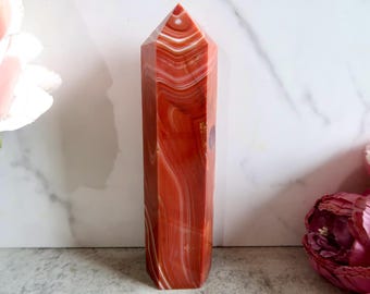 FIERY X-Large 1.8 lbs. Banded Carnelian Tower | Vitality Red Crystal for Motivation, Creativity, Sacral Chakra Healing & Spiritual Décor |