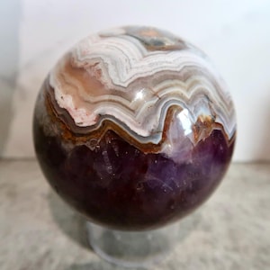 LARGE 67mm Banded Amethyst Mexican Agate Sphere | Amethyst Agate Crystal Ball | Purple Amethyst Agate | Balance & Optimism | Healing Crystal