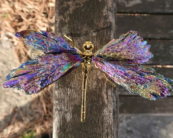 Aura Tourmaline Dragonfly | Iridescent Crystal Carving for Protection, Transformation, Chakra Healing & Spiritual Décor | Tourmaline Stone |