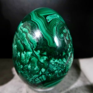 UNIQUE 2.5" Tall Malachite Egg | Polished Malachite Egg Carving | Crystal Egg Carving | Empathy, Transformation & Abundance | Green Crystal