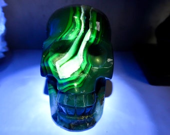 UNIQUE Large 1 lbs. Hand-Carved Volcano Agate Crystal Skull Carving | Fluorescent UV Reactive Volcano Agate Skull Carving | Healing Crystal