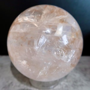 LARGE 83mm Rainbow Icy Madagascar Rose Quartz Sphere with Golden Healer Inclusions | Rose Quartz Crystal Ball | Rose Quartz | Stone for Love