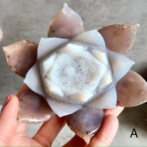 LARGE Sparkly Agate Lotus Flower with Druzy Agate Lotus Flower Agate Geode Flower Carved Lotus Flower Crystal Gemini Birthstone A - 363g (L-4.5")