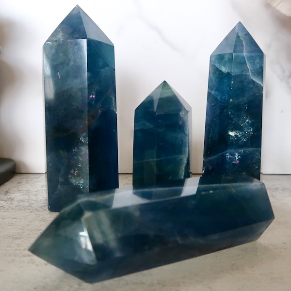 LARGE Deep Blue Fluorite Tower | Blue Fluorite Crystal Point | Healing, Protection, Intuition, Reiki | Natural Fluorite | Crystal Generator