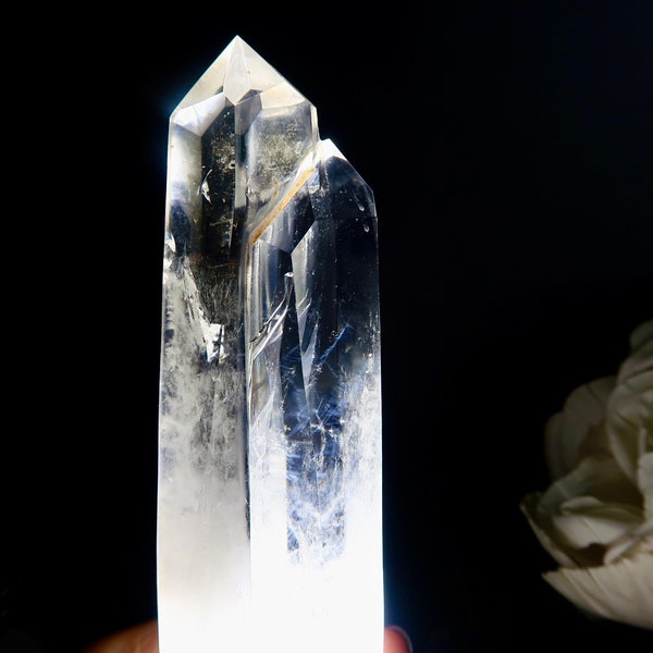 Blue Needle Quartz Twin Tower with Rainbows | High-Quality Blue Needle | Blue Angel Feather Quartz | Connection to Your Angel Guides |