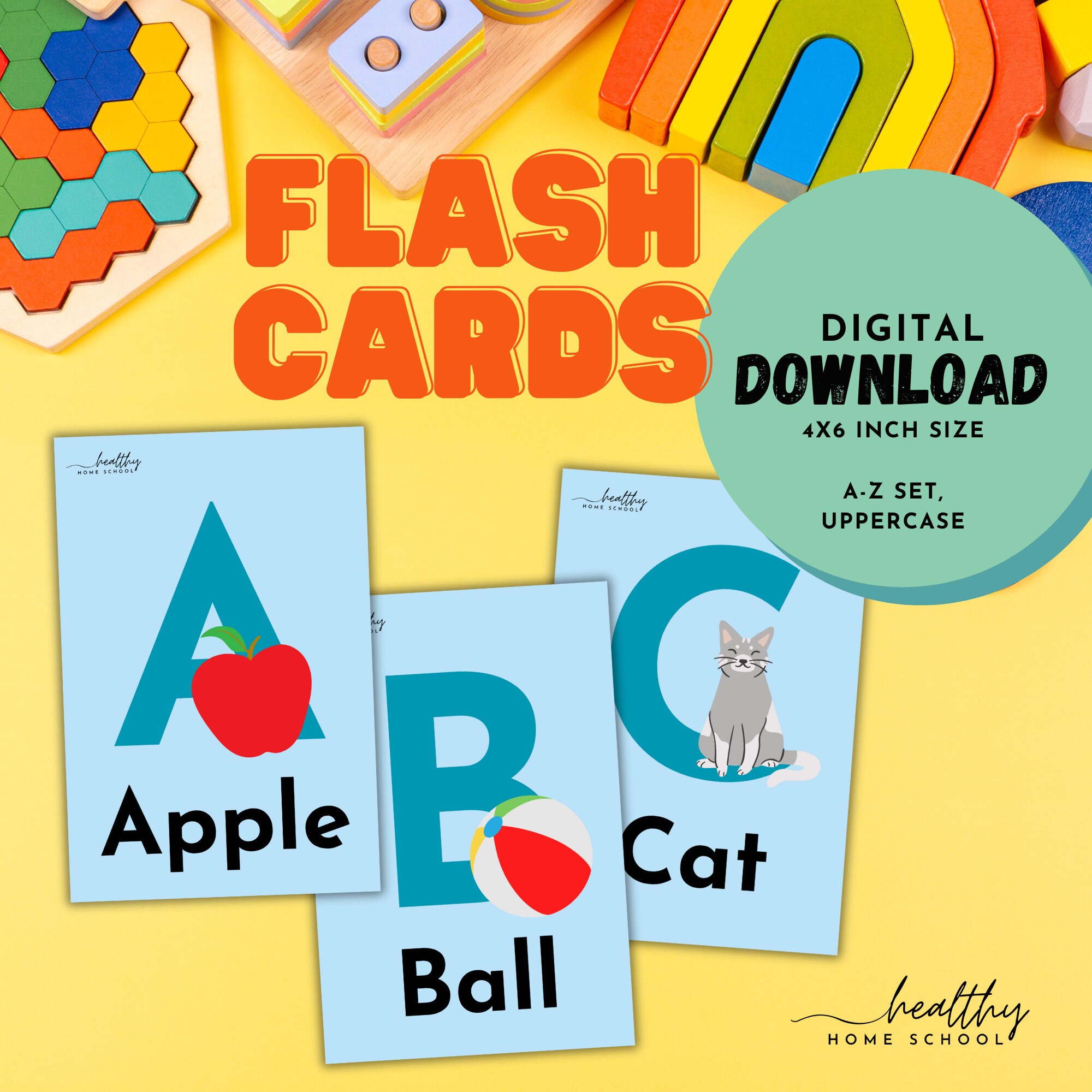 Uppercase Alphabet Flash Cards - Printable Learning Set, Great for Home ...