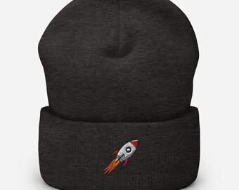Rocket Emboidered Cuffed Beanie | Rocketship Emoji Beanie | Spaceship Beanie