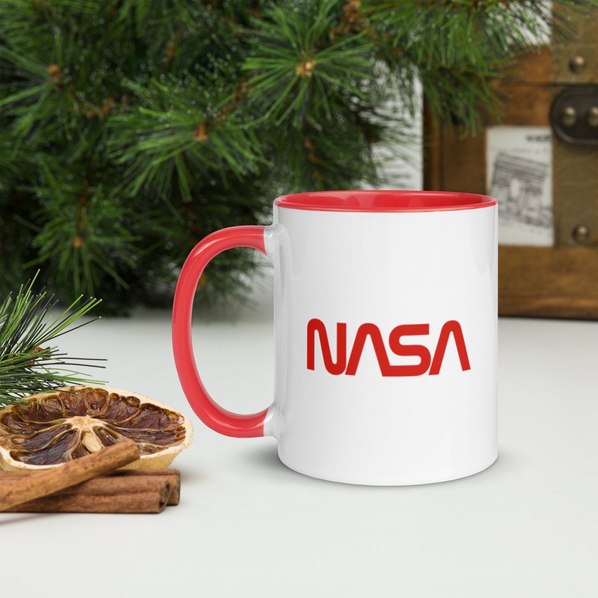 NASA Mug | NASA Worm Logo Mug with Matching Red Color Inside | NASA Drinkware