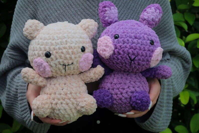 Handmade Crochet Bunny Toy in Purple Jumpsuit