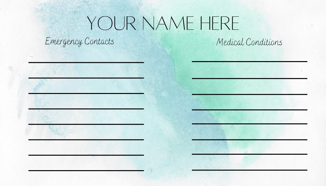 Medical Card Wallet Sized Card Medications Doctors Wallet - Etsy