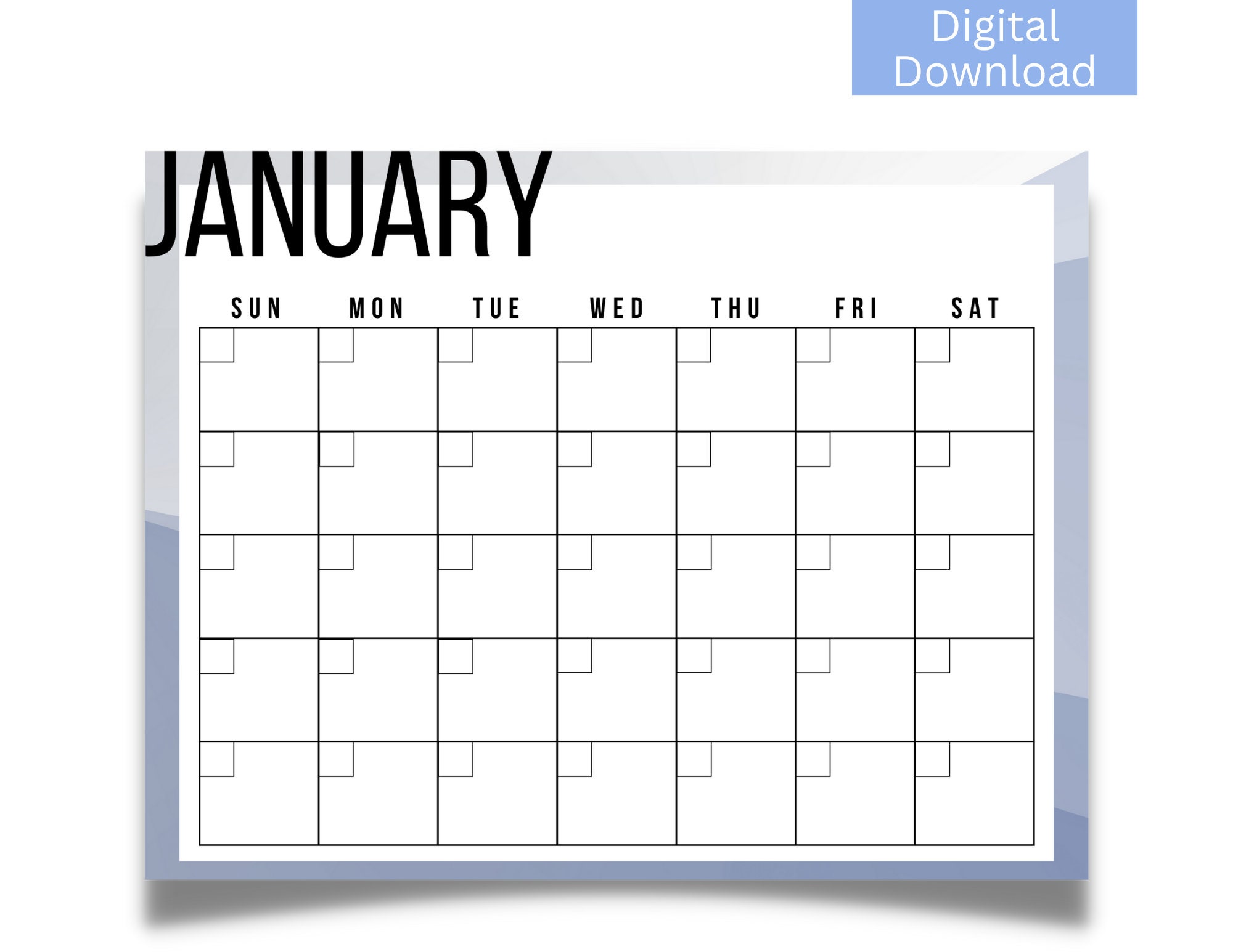 12 Month Blank Calendar, Minimalist Blank Calendar, Digital Download ...