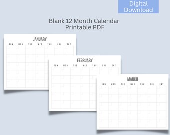 Printable Blank 12 Month Calendar - Etsy