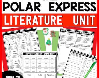 May include: A colorful printable educational resource for teaching about the book "The Polar Express". The resource includes activities for sorting words by parts of speech, identifying similes and metaphors, and analyzing physical characteristics of characters.