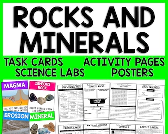 Rocks and Minerals Science Unit | Science Reading Passages, Task Cards, and Posters | Homeschool Worksheets Printables