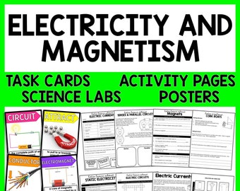 Electricity and Magnetism Science Unit | Science Reading Passages, Task Cards, and Posters | Homeschool Worksheets Printables