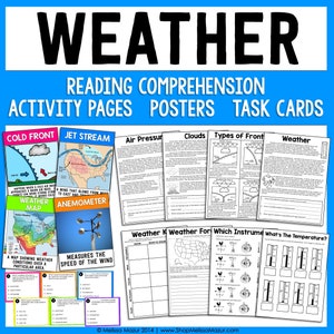Weerwetenschapseenheid | Wetenschappelijke leespassages, taakkaarten en posters | Homeschool-werkbladen printables