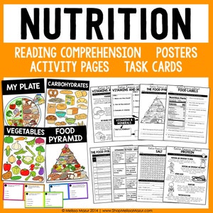 Unidad de Nutrición y Ciencias de los Alimentos / Lectura de pasajes, tarjetas de tareas y carteles de ciencias / Hojas de trabajo de educación en el hogar imprimibles
