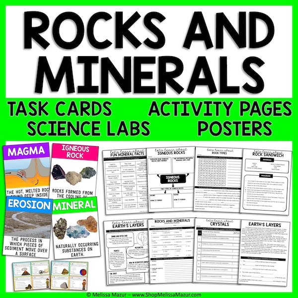 Rocks and Minerals Science Unit | Science Reading Passages, Task Cards, and Posters | Homeschool Worksheets Printables