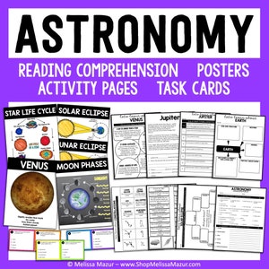 天文学宇宙科学ユニット | 科学の読み物、タスクカード、ポスター | ホームスクールのワークシートの印刷物