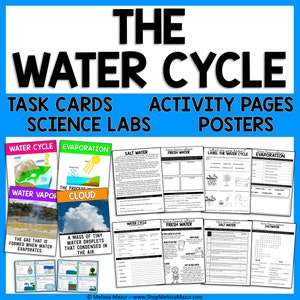 Water Cycle Science Unit | Wissenschaft Lesepassagen, Aufgabenkarten und Poster | Homeschool Arbeitsblätter zum Ausdrucken