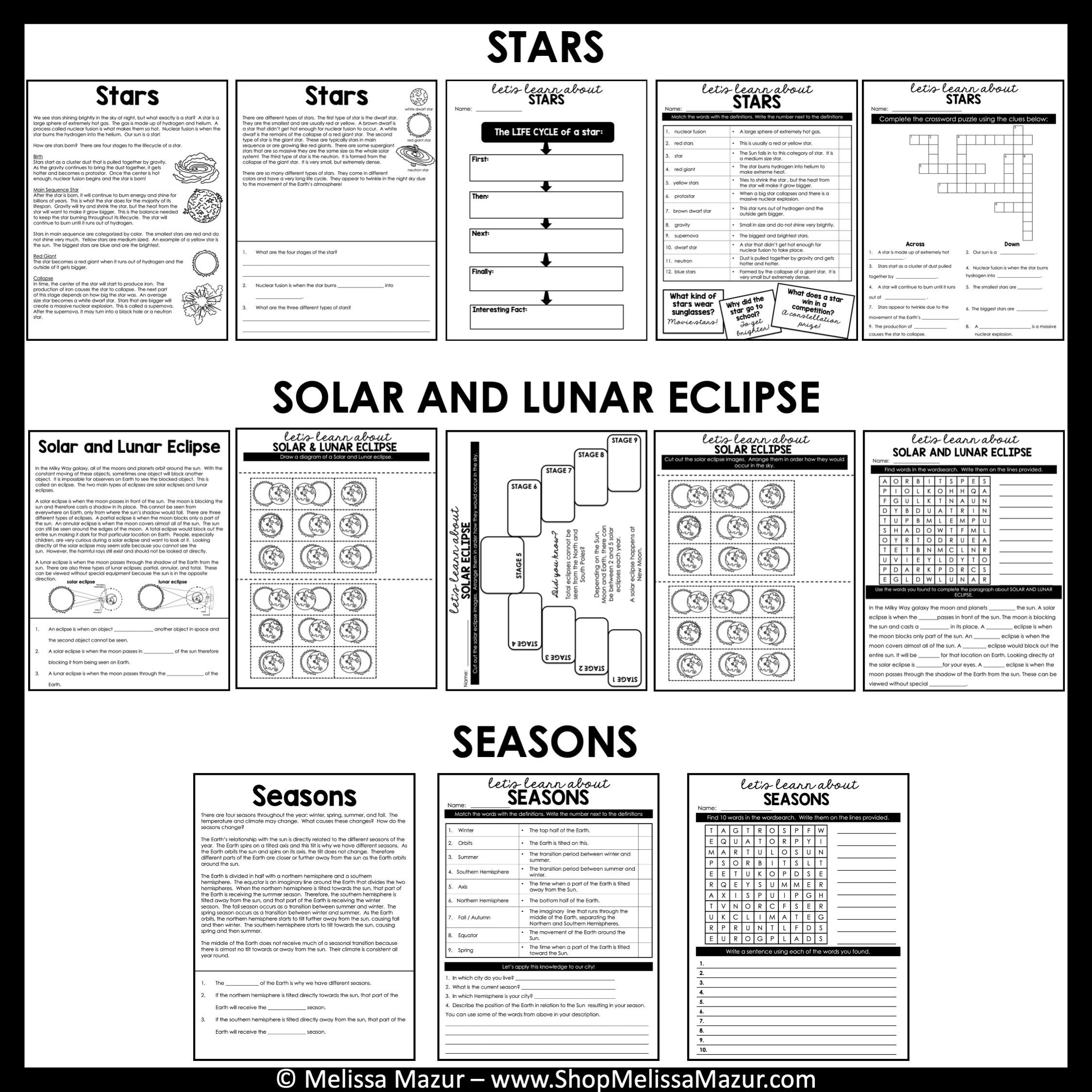 Astronomy Space Science Unit | Science Reading Passages, Task Cards ...