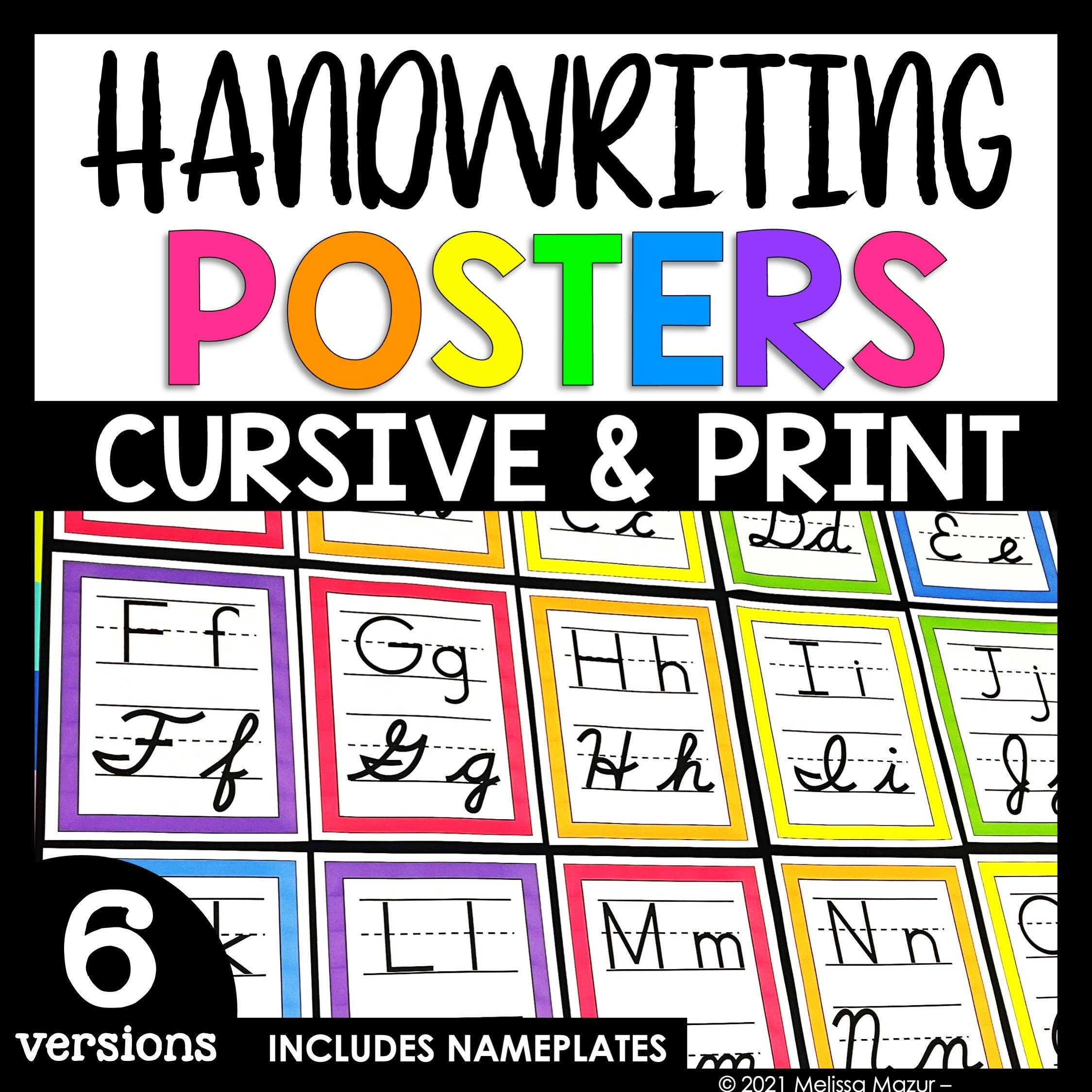 Poster corsivo / Poster alfabeto / Alfabeto corsivo / Poster scrittura corsiva