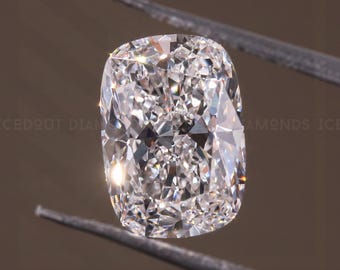 IGI-certifierad 2,01 CT förlängd kuddslipad diamant i labbodlad form, lös kuddslipad diamant för förlovningsring, vacker lång kuddslipad diamant