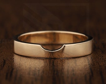 14K Gold Cigar Wedding Band Ring, Unique 3mm Wide Cut Out Design, Perfect for a Wedding band or Nesting Ring, Flat Contour Band Gift for Her