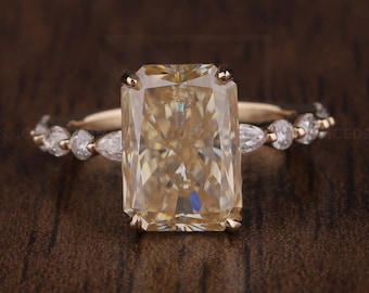 Light Yellow RadiantCut Moissanite Ring Canary Yellow Moissanite Ring Radiant Cut Pale Yellow Moissanite Ring 14k Gold Anniversary Gift Ring