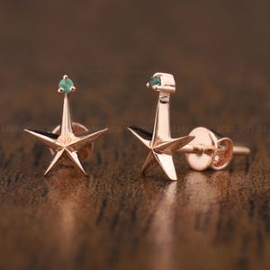 14k Solid Gold Starburst Stud Earring Tiny Star Cartilage Earring Celestial Earring Star Helix Stud Tragus Conch Earring Flat Back Earring