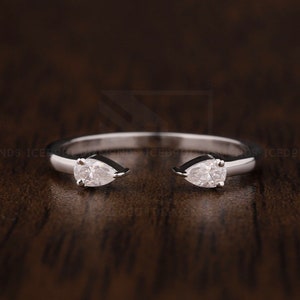 Open Wedding Band Pear Moissanite Wedding Band Woman Open Gap Band Ring Solid 14K Gold Pinky Finger Ring Toi et Moi Ring Open Diamond Ring