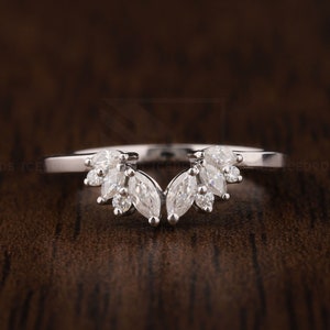 White Gold Open ring Delicate Diamond Wedding Band vintage petal engagement ring Delicate Stacking matching curved wedding band bridal ring