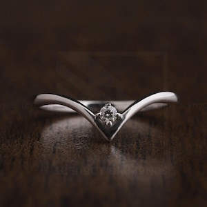 Diamond Chevron Ring Wish bone Diamond Band Ring V Shaped Diamond Ring Curved Wedding Band for Women Stacking Nesting Band Dainty Ring Gift