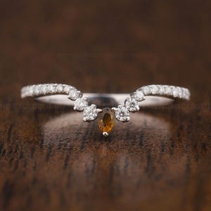 Moissanite Chevron wedding band Vintage Natural Green Peridot Curved stacking wishbone ring Solid 10K/14Kgold Platinum band anniversary ring
