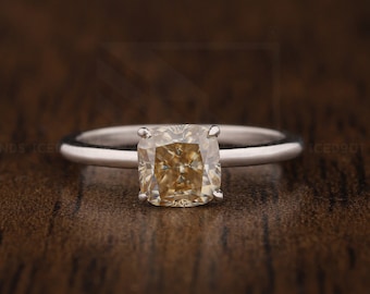 1,00 CT kuddslipad kanariefågelgul moissanit förlovningsring, solitaire vigselring, klostift, ring för kvinnor, handgjord ring, presentring