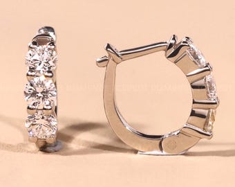 Aros de diamantes, aros pequeños, aros diminutos, aros Huggie, aros para trago, aros de hélice dorados, aros Huggie Baby de oro blanco macizo de 14 quilates.