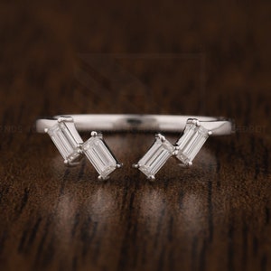 Öffnen Baguette Moissanite Hochzeit Band, 14K Gelbgold Anpassen Open Gap passenden Bands, antike Stapeln Jahrestag Versprechen Braut Band.